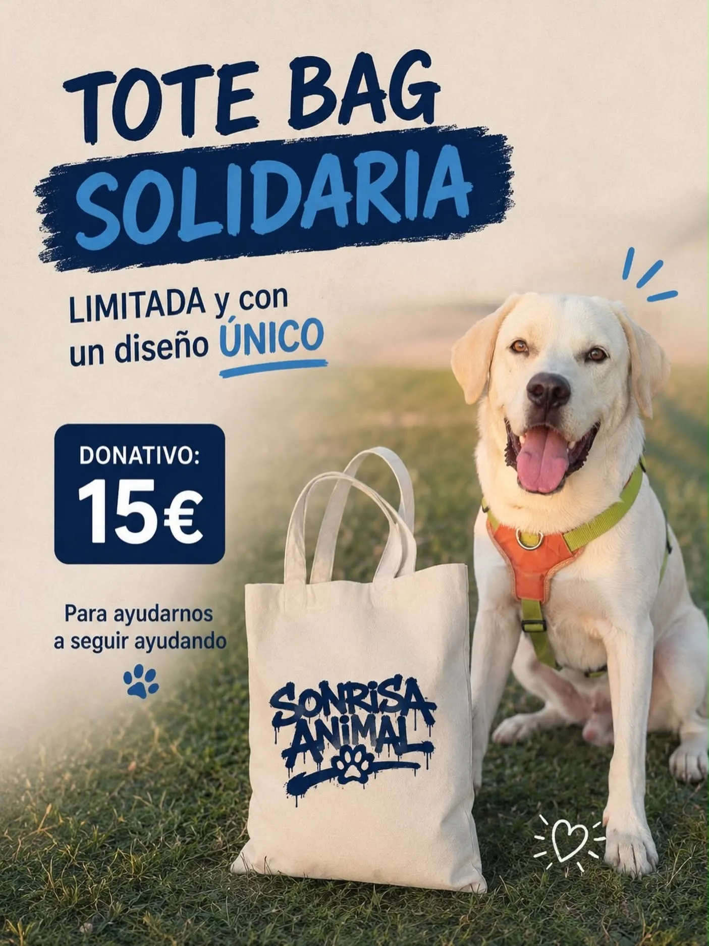 Bolsa solidaria de Sonrisa Animal junto a un perro